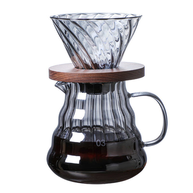 300/500/700ML Smoky Grey Glass Coffee Server Pour Over Coffee Decanter Transparent Glass Coffee Pot With Dripper