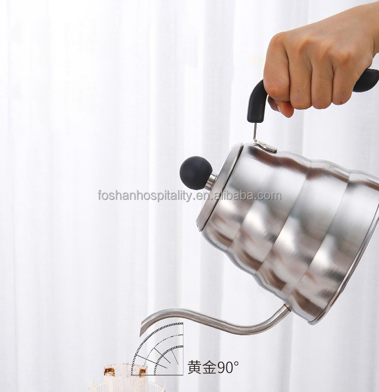 1L 1.2L sliver Color Pour Over Kettle with Thermometer Stainless Steel Gooseneck Coffee Pot for Home Office Cafe