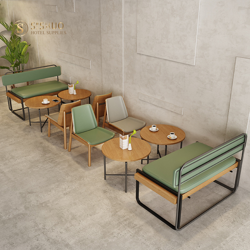 Light and extravagant milk tea shop simple dessert shop tea restaurant coffee shop leather card seat sofa booth cafe chairs wood