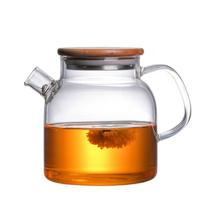 600ML Hot sale  high borosilicate clear glass turkish coffee pot tea kettle with wood lid