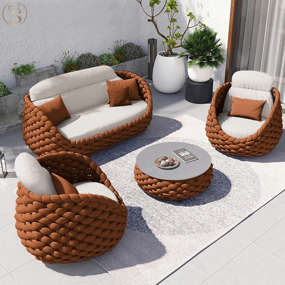 Outdoor furniture set garden network red woven rope sofa outdoor rattan woven outdoor sofa set