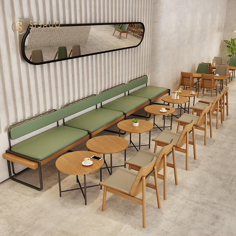 Light and extravagant milk tea shop simple dessert shop tea restaurant coffee shop leather card seat sofa booth cafe chairs wood