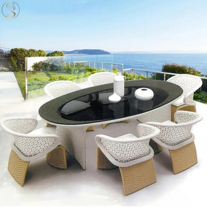 Aluminum outdoor dining table and chair PE imitate rattan oval round table armchair cross-border sale rattan garden furniture