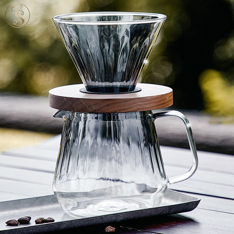 600ml Pour Over Coffee Maker Set Coffee Server Pot with Glass Drip Filter Coffee Dripper Glass Carafe