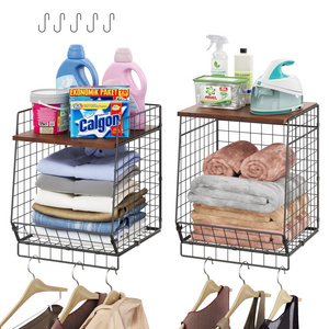 Foldable Metal Wire Laundry Storage Baskets Organizer 2 Pack Hanging Bathroom Counter Top Organizer Shelf