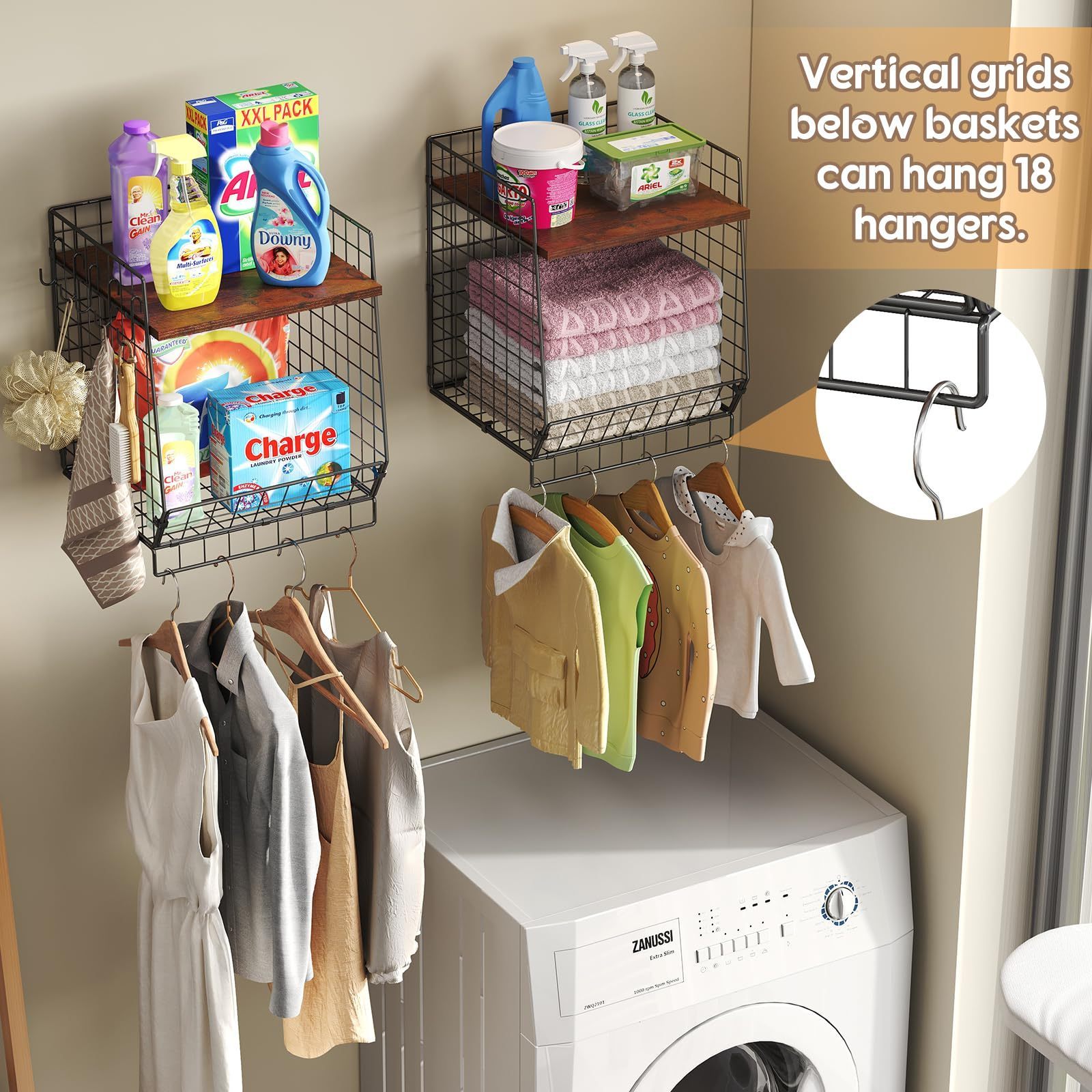 Foldable Metal Wire Laundry Storage Baskets Organizer 2 Pack Hanging Bathroom Counter Top Organizer Shelf