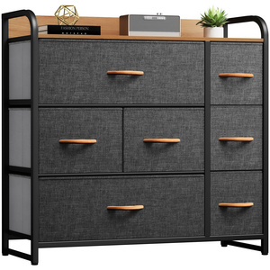 Sturdy Steel Wooden Handle Fabric Dresser with 7 Drawers Storage Tower with Large Capacity for Bedroom Living Room & Closets