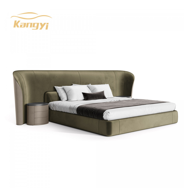 High end Latest designs modern villa King size beds high grey velvet quality bedroom bed set furniture