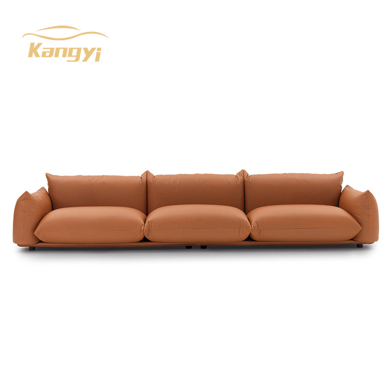 Italian luxury sectional sofa set brown genuine leather sofa with metal legs living room floor chair modular furnire set