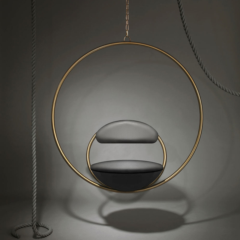 Circular Hoops Single Seat Gold Stainless Steel Swing Hanging Hoop Swing Chair