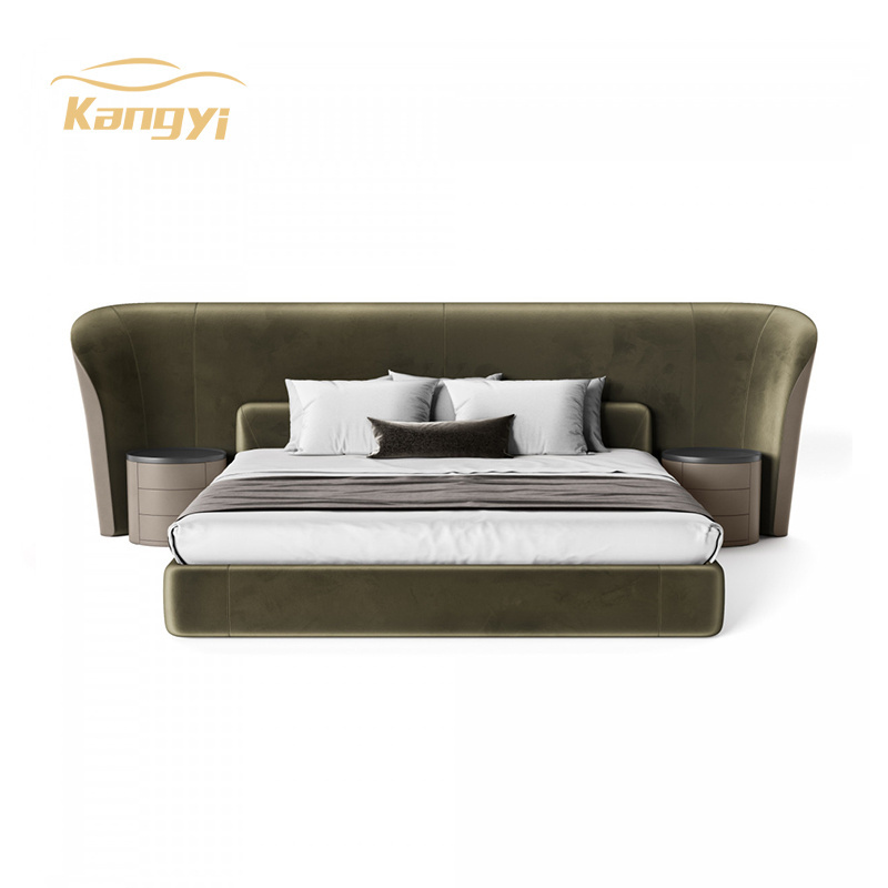 High end Latest designs modern villa King size beds high grey velvet quality bedroom bed set furniture