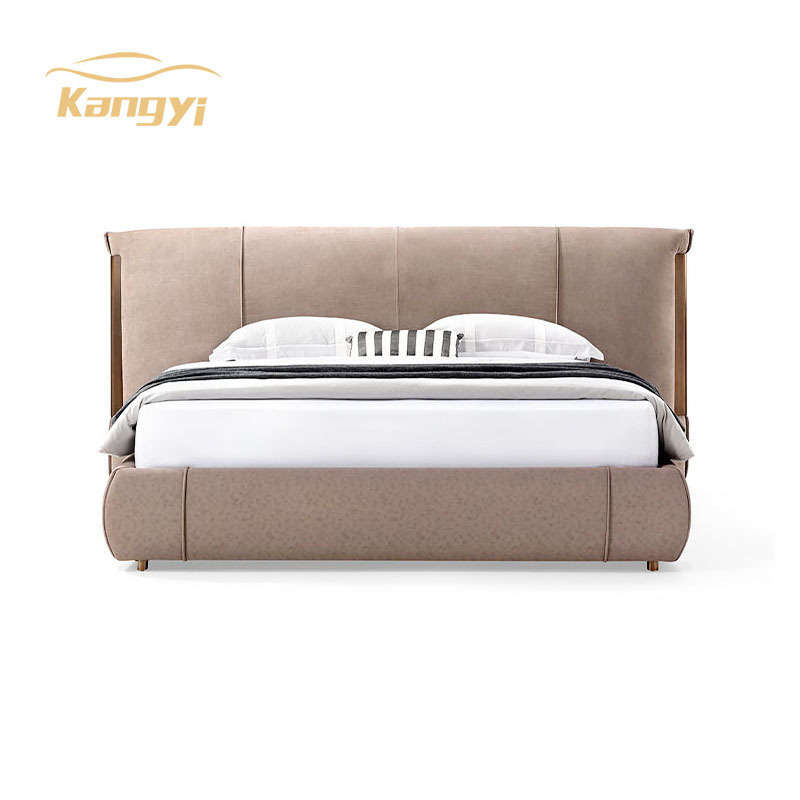 Light Luxury Leather Bed Sofa Hotel Guestroom Bedroom 1.8M Double King Size Bed