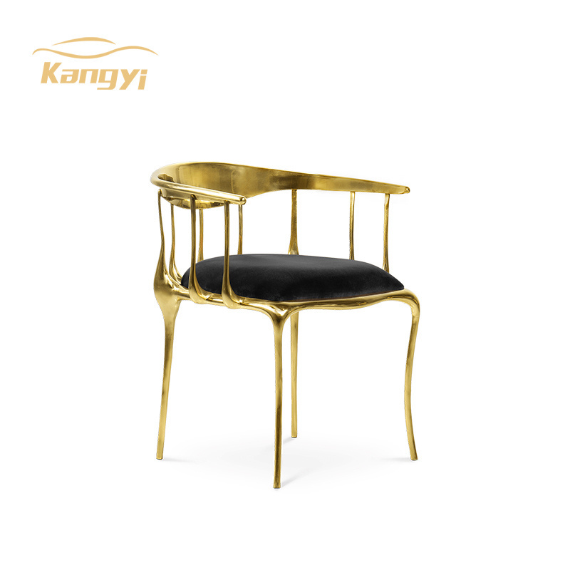 Elegant design golden brass leg black marble top 14 seater dining table set luxury dining room chairs villa furniture