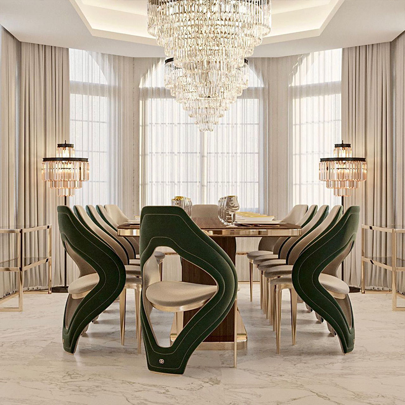 Custom factory luxury exclusive design marble top dining table metal golden long 280 cm dining table