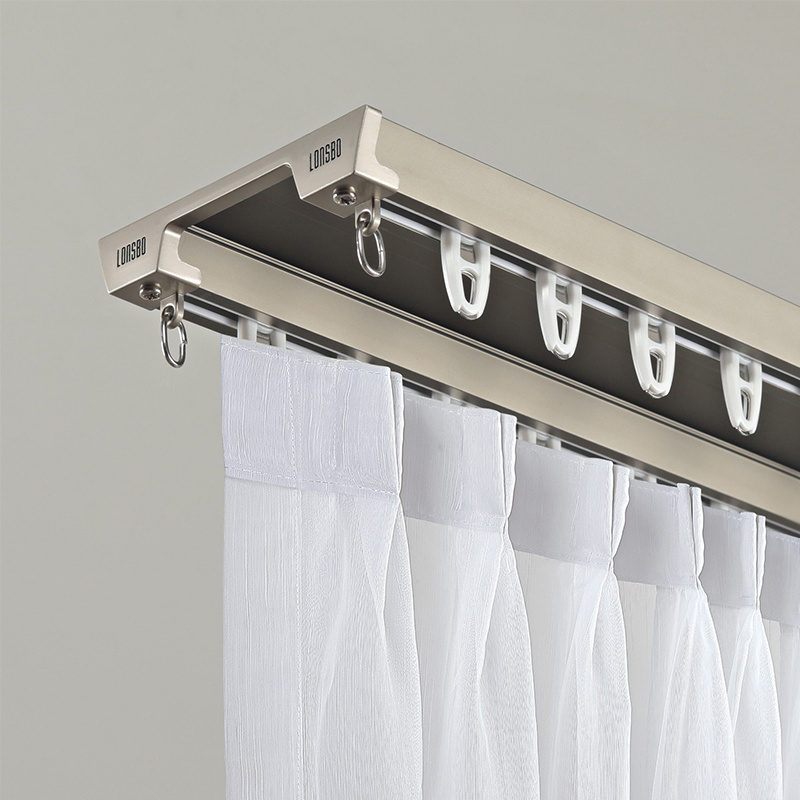 Metal Curtain Double Track Hotel Bedroom Ceiling Mount Curtain Track And Accessories Durable Aluminum Pulley