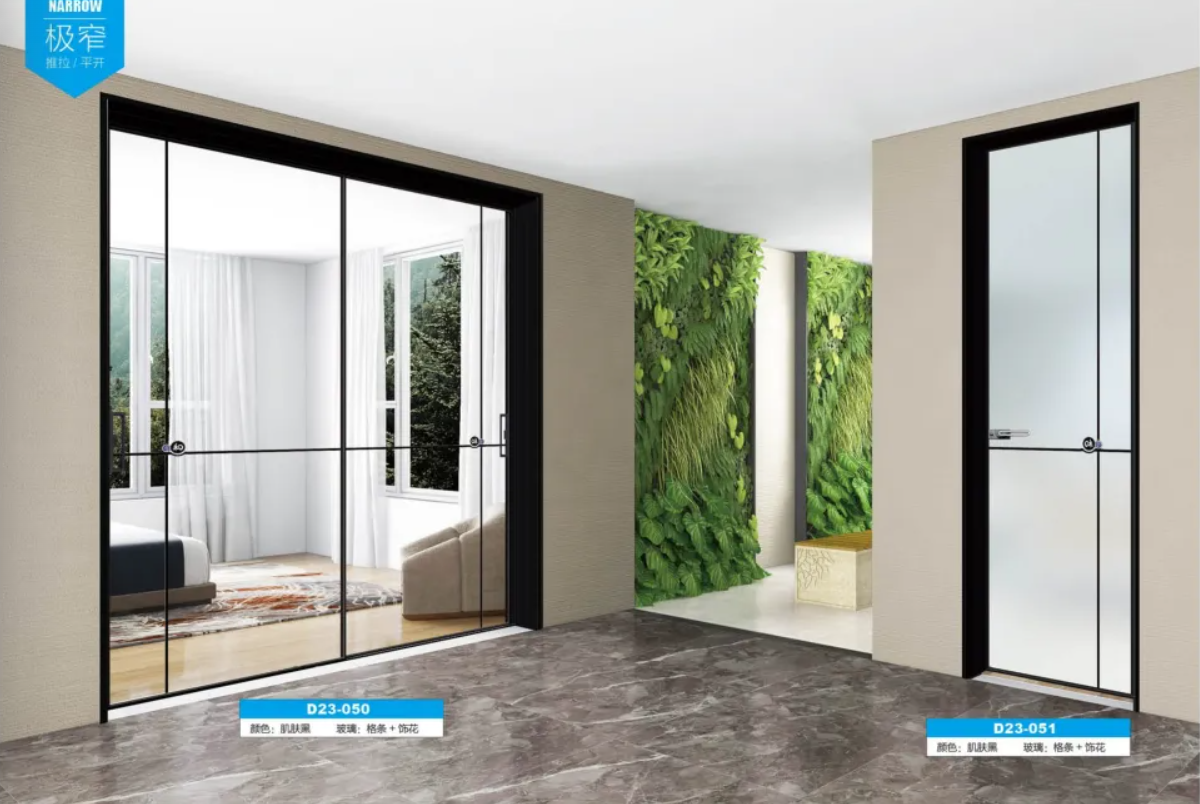 Sliding glass partition door modern style narrow frame aluminum alloy swing door bathroom restroom door