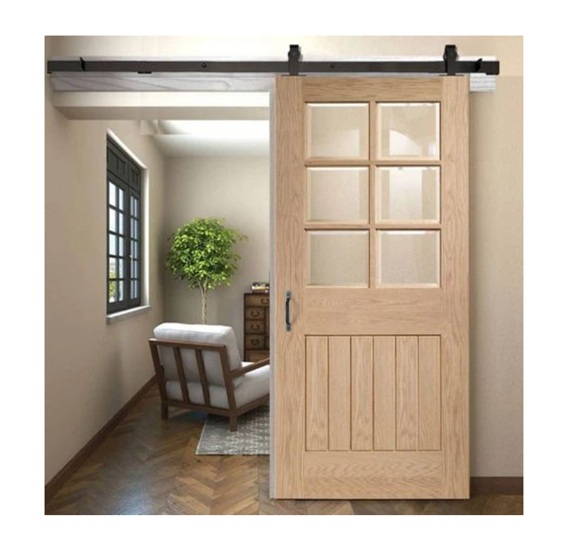 Modern Design Wooden Frame Fancy Interior Oak Wood Sliding Barn Door Partition Door For Bedroom