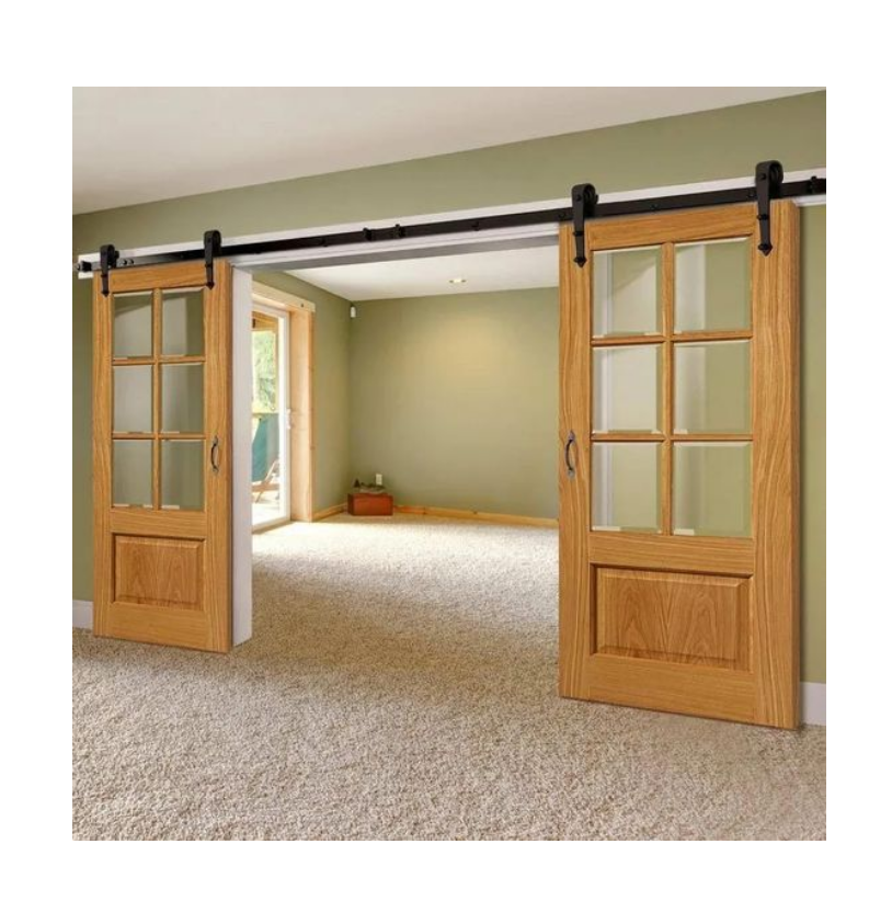 Modern Design Wooden Frame Fancy Interior Oak Wood Sliding Barn Door Partition Door For Bedroom