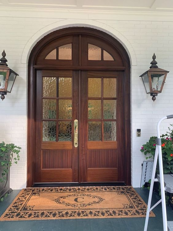 Wholesale Round Top Double Doors Interior Solid Wooden Doors Arch French Door