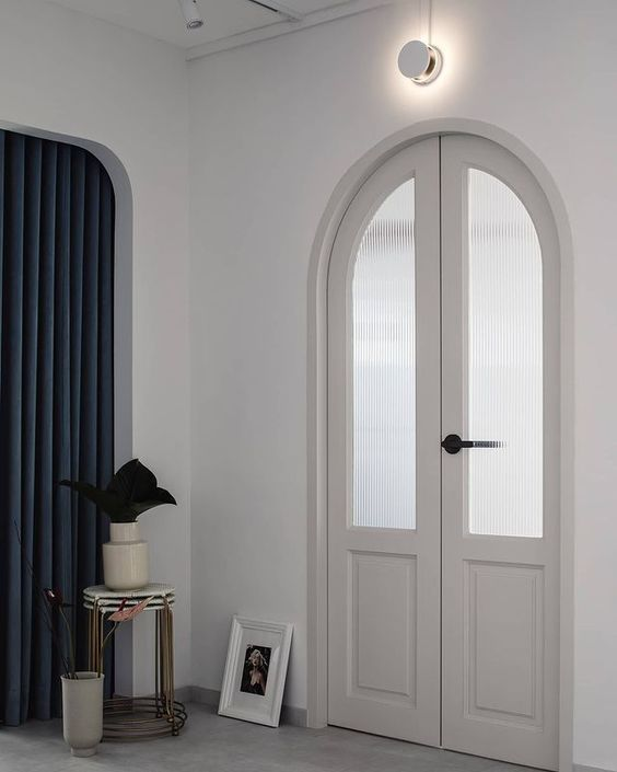 Wholesale Round Top Double Doors Interior Solid Wooden Doors Arch French Door