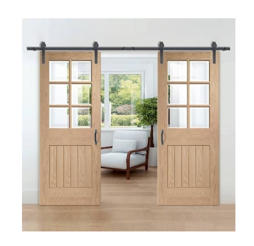 Modern Design Wooden Frame Fancy Interior Oak Wood Sliding Barn Door Partition Door For Bedroom