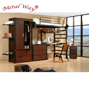 Twin full queen size wood steel school dormitory loft twin bed with cabinet with desk with wardrobe university bunk bed