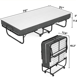 Bedroom furniture metal frame folding bed with wheel rollaway bed with mattress