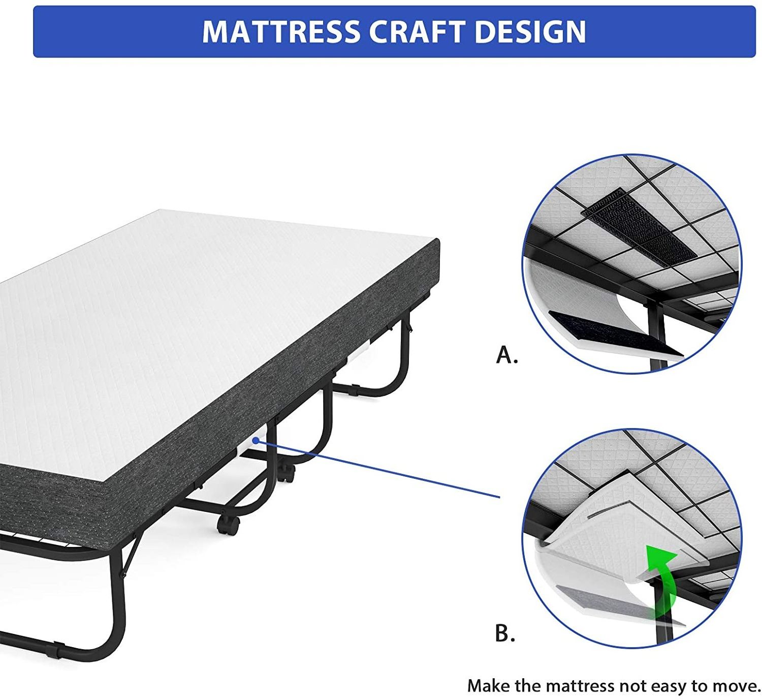 Bedroom furniture metal frame folding bed with wheel rollaway bed with mattress