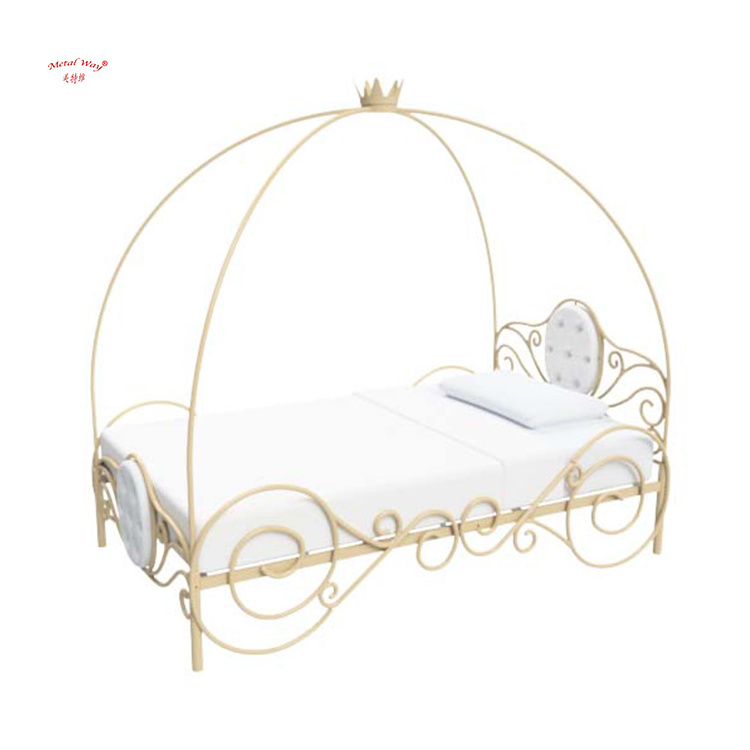 Princess Style Pumpkin Car Shape Metal Frame Children's Princess Metal Bed