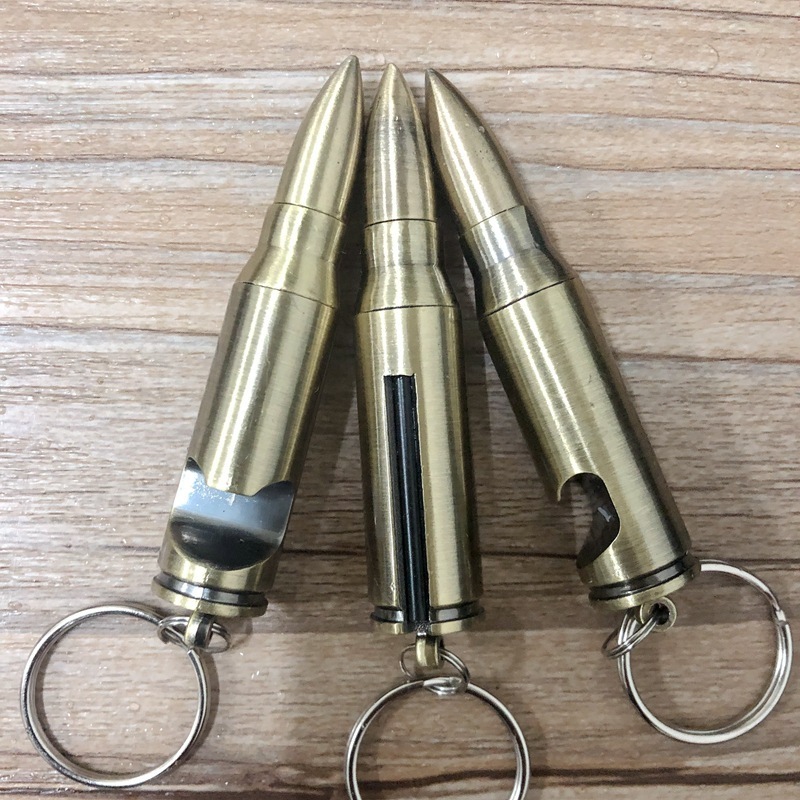 New Arrival Bullet Shape Metal Lighter Keychain and Bottle Opener 3 IN 1 For Gifts