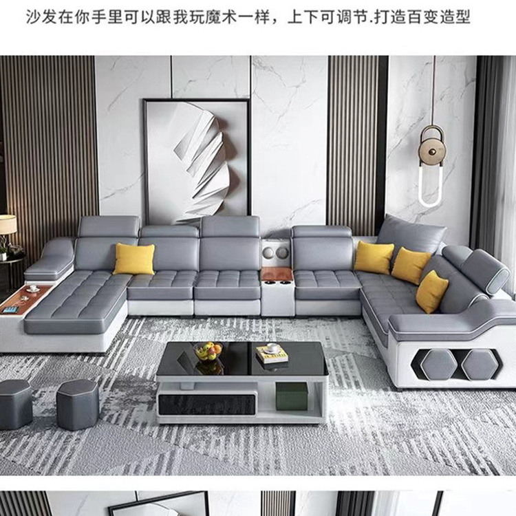 2023 Cheap Living Room Furniture Sofas Sectionals L Shape Leather Sofa Set With Customize Material Function Table