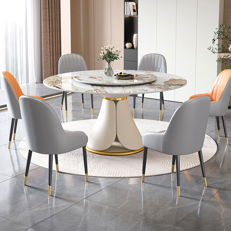 Home Luxury Dining Room Table Sets Round Folding Dining Table Set 6 8 Seater Chairs Stainless Steel Dining Table Base null