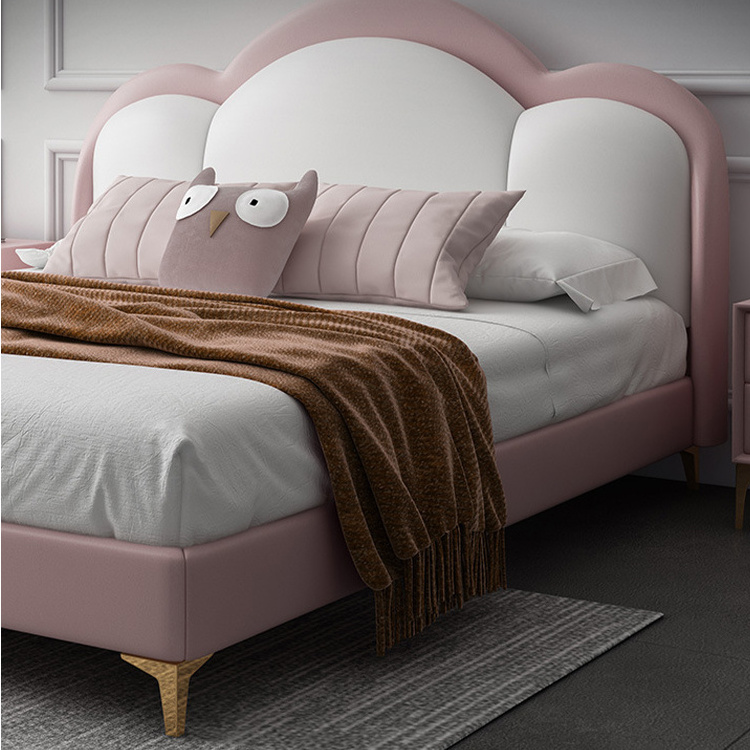 Modern Cute Crown Leather Kids' Bedroom Furniture Upholstered Single Upholstered Kids' Beds For Girl