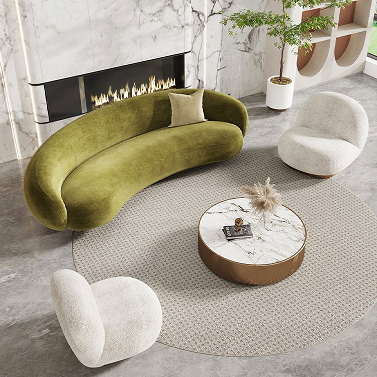 MOYI white circle circle round curved sofa minimalist contemporary boucle nordic velvet half moon sofa set