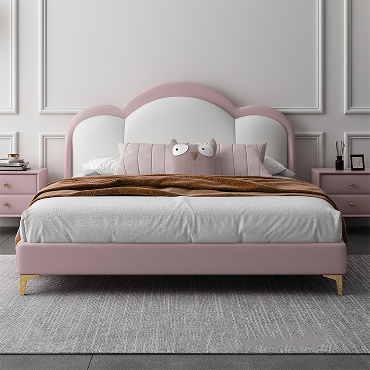 Modern Cute Crown Leather Kids' Bedroom Furniture Upholstered Single Upholstered Kids' Beds For Girl