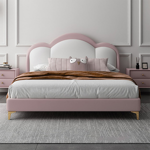 Modern Cute Crown Leather Kids' Bedroom Furniture Upholstered Single Upholstered Kids' Beds For Girl