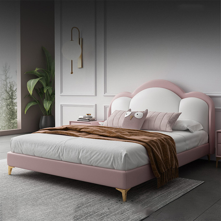 Modern Cute Crown Leather Kids' Bedroom Furniture Upholstered Single Upholstered Kids' Beds For Girl