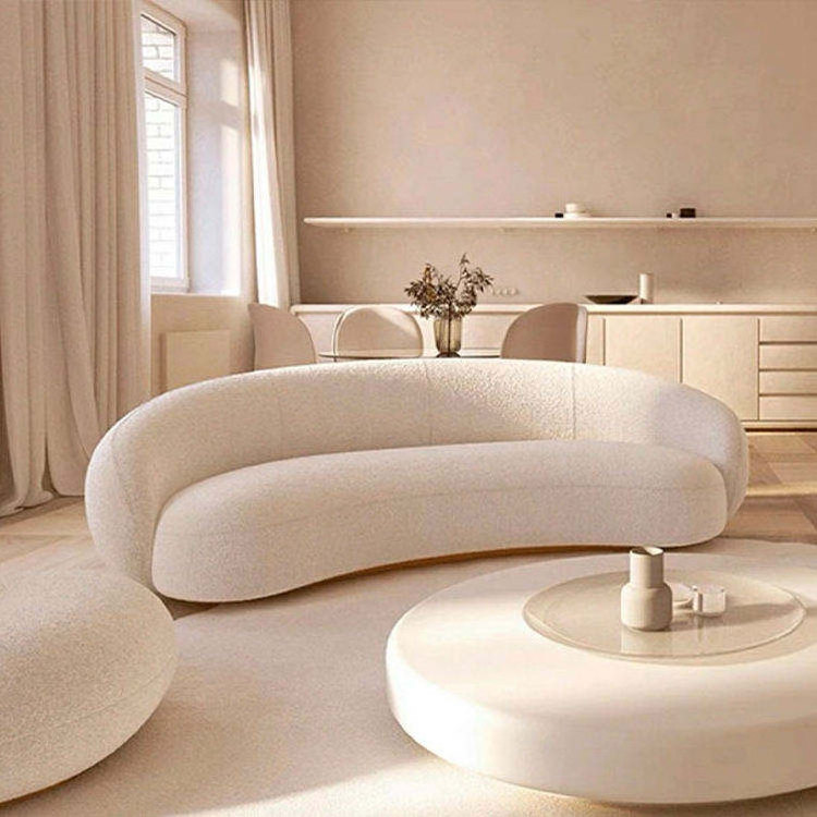 MOYI white circle circle round curved sofa minimalist contemporary boucle nordic velvet half moon sofa set