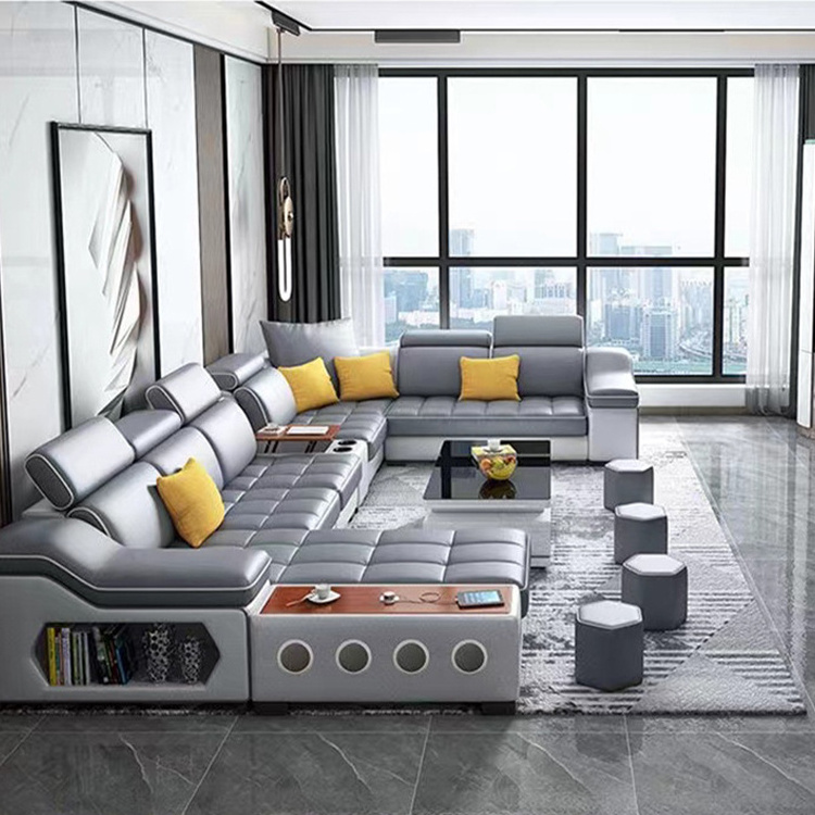 2023 Cheap Living Room Furniture Sofas Sectionals L Shape Leather Sofa Set With Customize Material Function Table