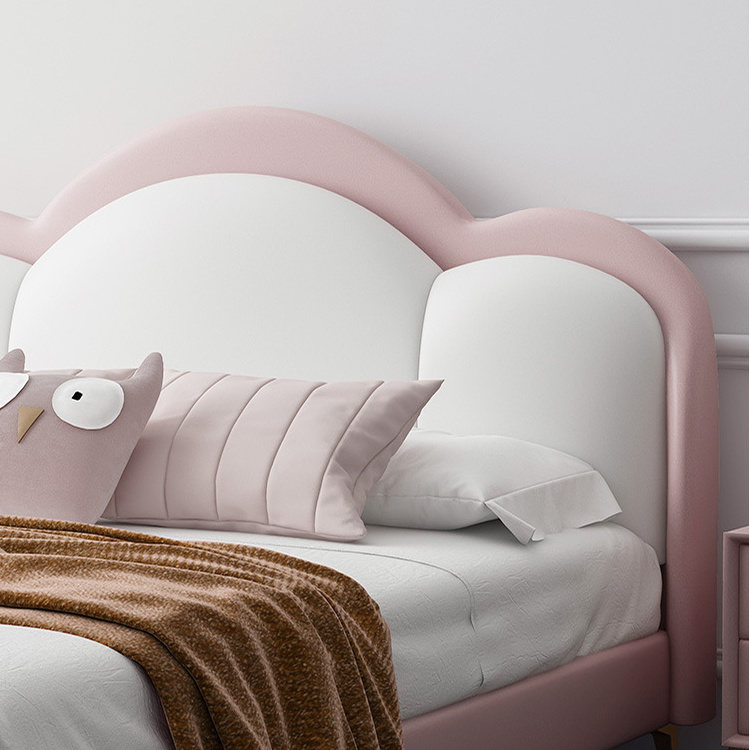 Modern Cute Crown Leather Kids' Bedroom Furniture Upholstered Single Upholstered Kids' Beds For Girl