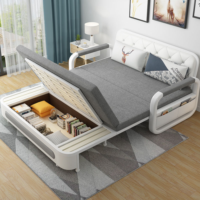 MOYI Upholstered Cotton Linen Sofa Cama With Frame Foam Sponge Convertible Chaise Sofa Bed Chinese Style Storage Corner Sofas