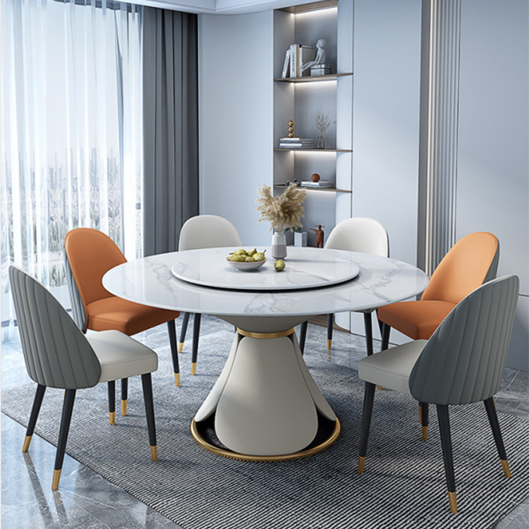 Home Luxury Dining Room Table Sets Round Folding Dining Table Set 6 8 Seater Chairs Stainless Steel Dining Table Base null