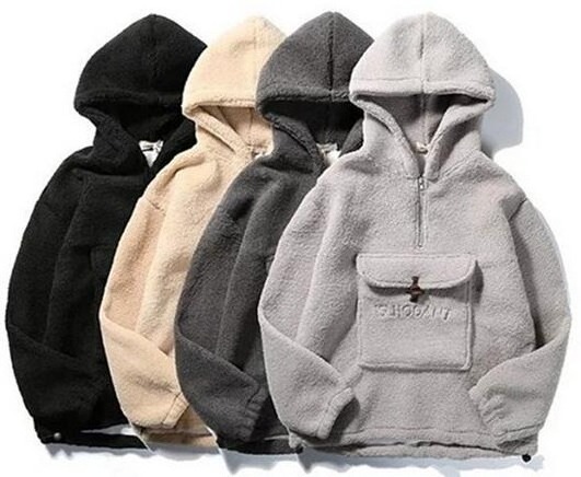 Custom Oversize Hip Hop Plain Hoodie Blank Kangaroo Fleece Sherpa Hoodie Mens With Half Zipper Placket