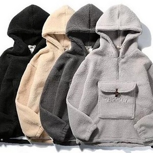 Custom Oversize Hip Hop Plain Hoodie Blank Kangaroo Fleece Sherpa Hoodie Mens With Half Zipper Placket