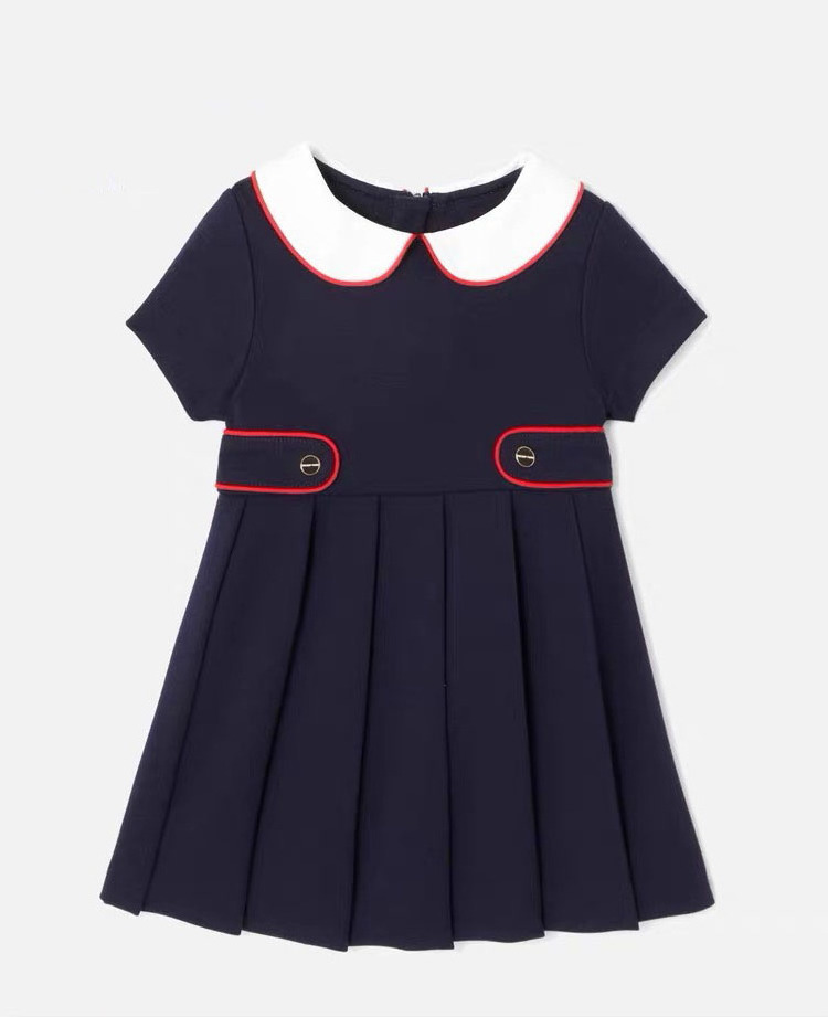 Girls Dress Short Sleeve School Uniform Dress Student Outfits Dressy Costumes Back to School Kindergarten Vintage