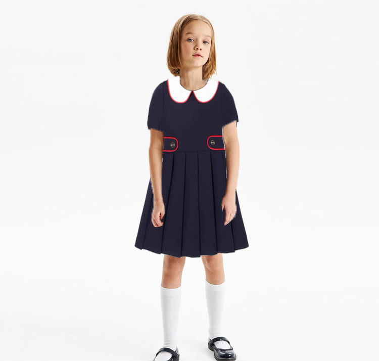 Girls Dress Short Sleeve School Uniform Dress Student Outfits Dressy Costumes Back to School Kindergarten Vintage