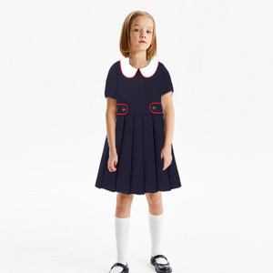 Girls Dress Short Sleeve School Uniform Dress Student Outfits Dressy Costumes Back to School Kindergarten Vintage