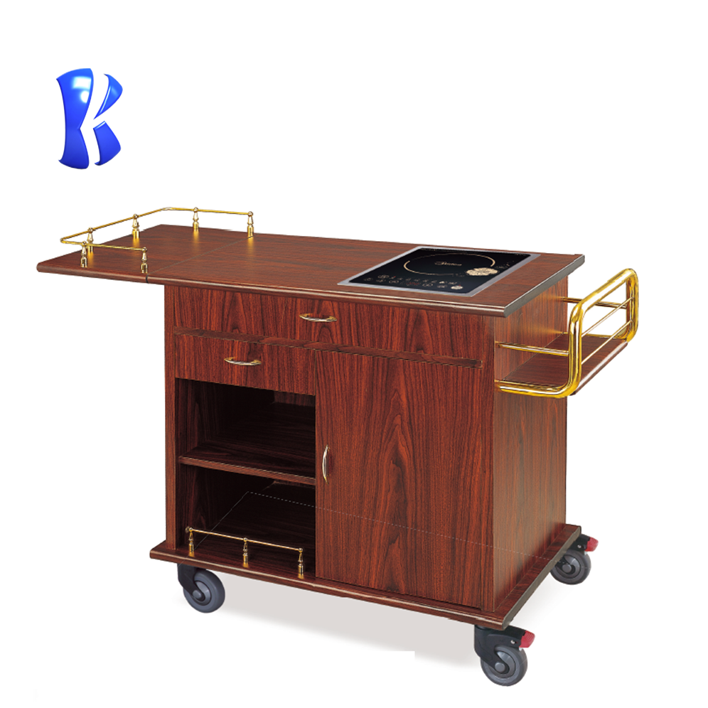 OKEY Hotel solid wood four wheels cooking cart flambe trolley