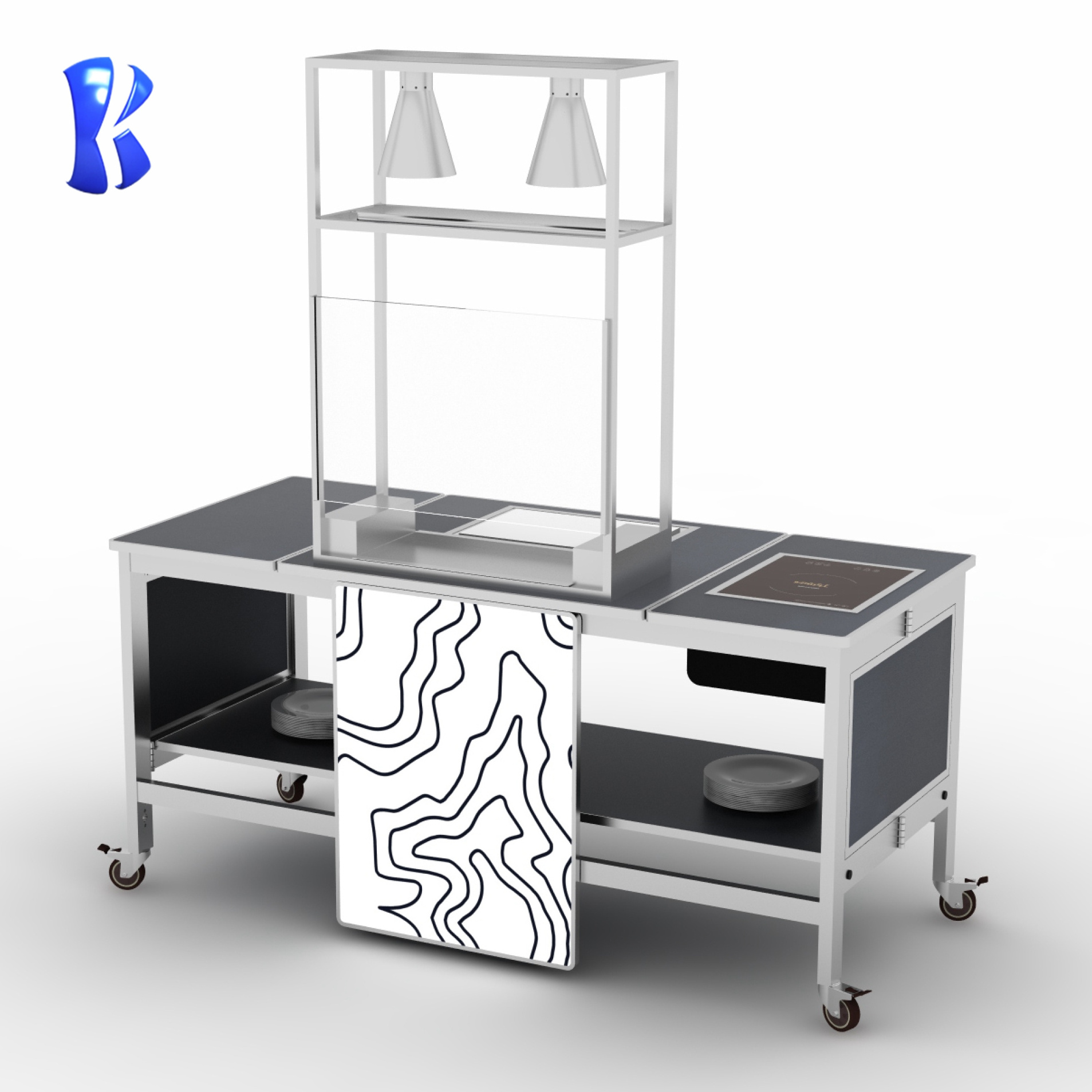 OKEY LED lighting buffet induction cook food warmer stations  for hotel