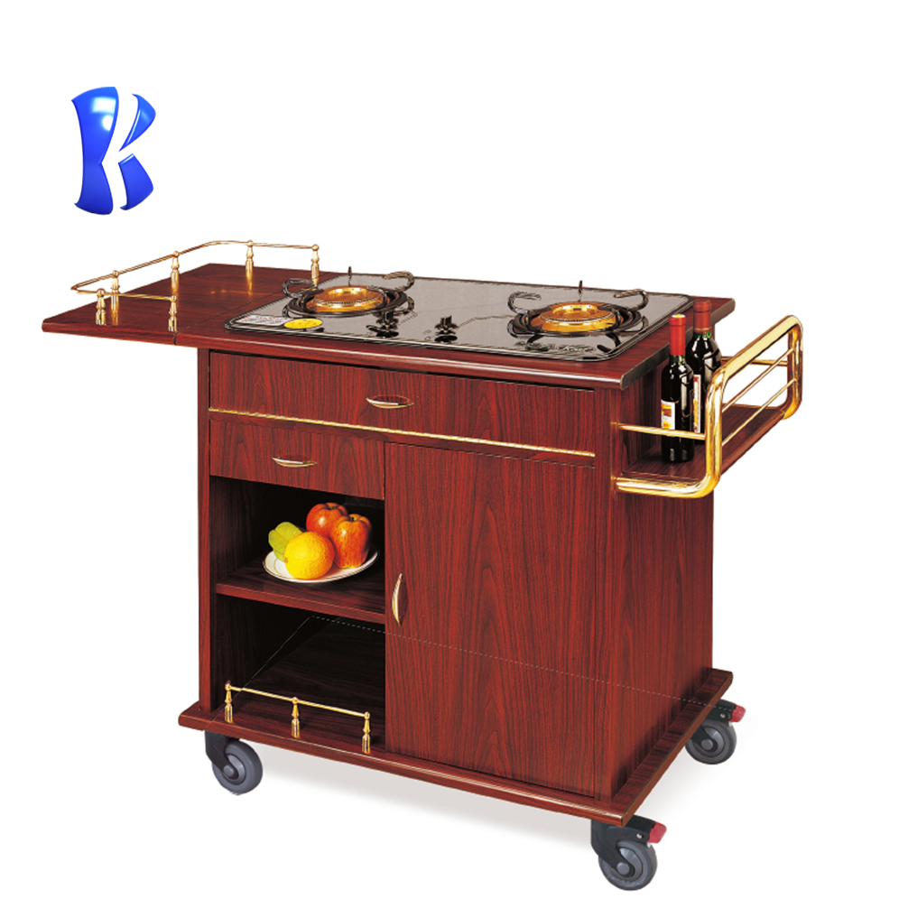 OKEY Hotel solid wood four wheels cooking cart flambe trolley